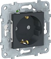 Розетка с заземлением без рамки Schneider Electric Unica New 1-м. шторки антрацит картинка